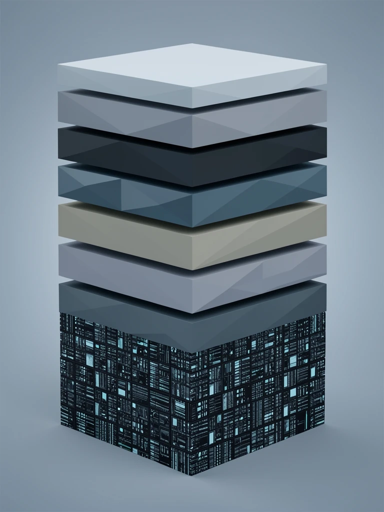 A vertically integrated technology stack represented as stacked layers, from a data foundation through intelligence and governance to a user interface surface
