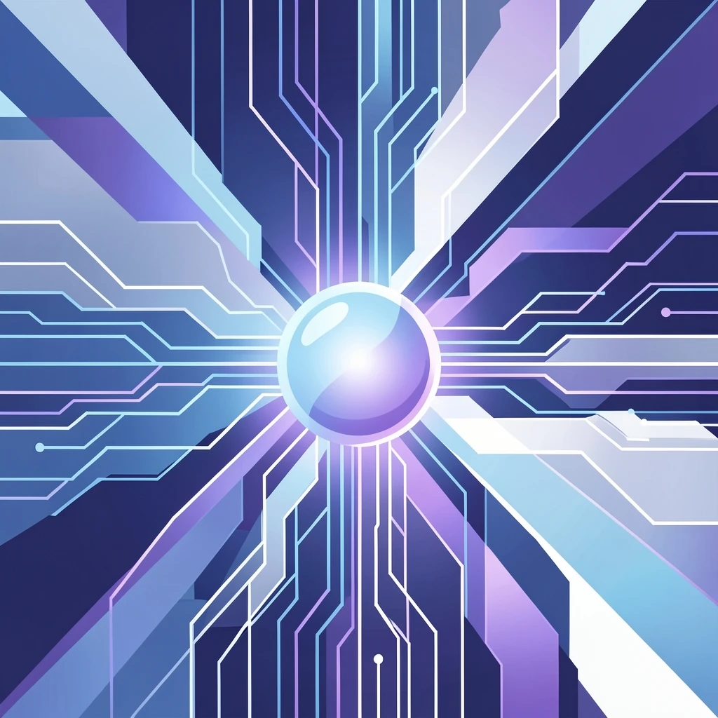 Abstract illustration of an AI synthesis engine processing clinical trial data streams into unified actionable intelligence